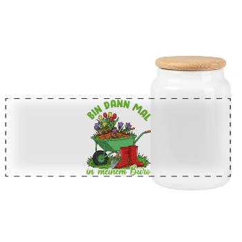 Garten Blumen Frühling Büro Lustiger Spruch - Panorama Keksdose mit Holzdeckel - Weiß - Vorne