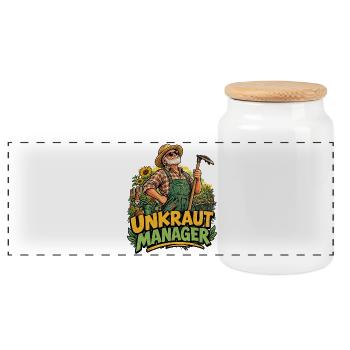 Unkraut Manager Gartenmanager humorvoll  - Panorama Keksdose mit Holzdeckel - Weiß - Vorne