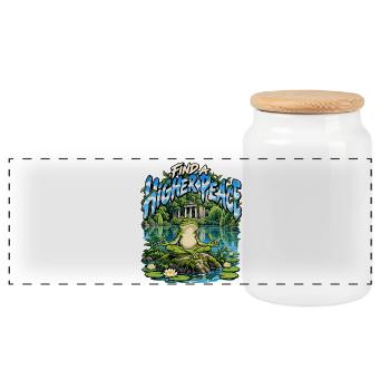 Find a Higher Peace – Meditativer Frosch - Panorama Keksdose mit Holzdeckel - Weiß - Vorne