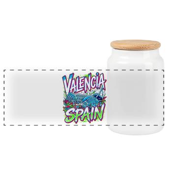 Valencia Spain Vibrant City Festival Travel - Panorama Keksdose mit Holzdeckel - Weiß - Vorne