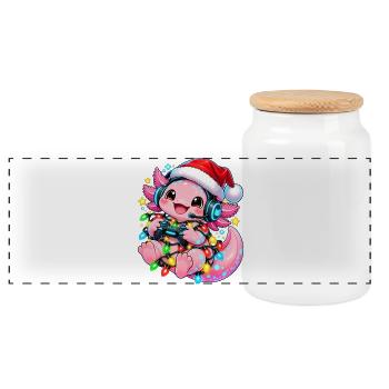 Gaming Weihnachtsdrache mit Lichtern - Panorama Keksdose mit Holzdeckel - Weiß - Vorne