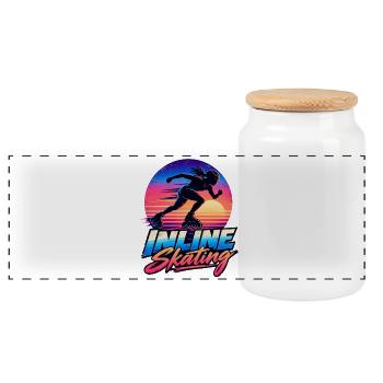 Inline Skating Retro Sunset – Skater - Panorama Keksdose mit Holzdeckel - Weiß - Vorne