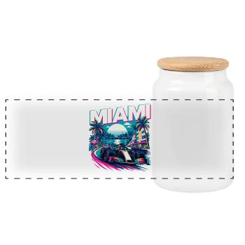 Miami Rennwochenende – Motorsport-Fan Florida - Panorama Keksdose mit Holzdeckel - Weiß - Vorne