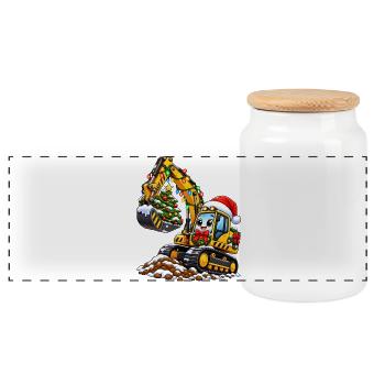Weihnachtsbagger mit Baumzauber - Panorama Keksdose mit Holzdeckel - Weiß - Vorne