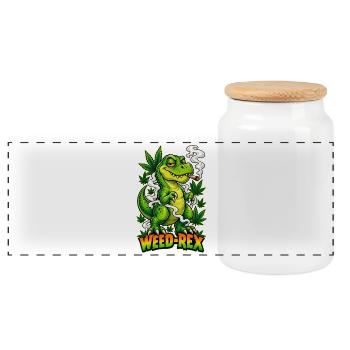 Weed-Rex Smoking Joint Cannabis Dinosaur Design - Panorama Keksdose mit Holzdeckel - Weiß - Vorne