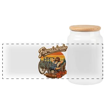 Fahrradschrauber Retro-Print - Panorama Keksdose mit Holzdeckel - Weiß - Vorne