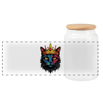 Katzenkönig in Regenbogenfarben - Panorama Keksdose mit Holzdeckel - Weiß - Vorne