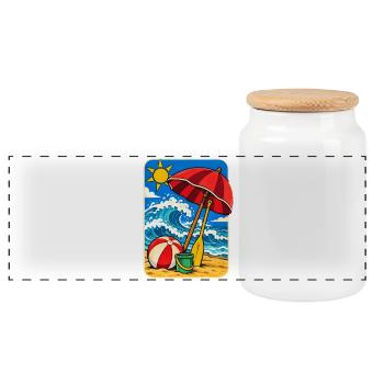 Retro Sunny Beach Day Illustration - Panorama Keksdose mit Holzdeckel - Weiß - Vorne