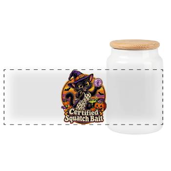 Halloween-Hexenkatze Certified Squatch Bait - Panorama Keksdose mit Holzdeckel - Weiß - Vorne