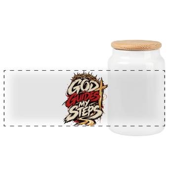 Gott führt meine Schritte - Panorama Keksdose mit Holzdeckel - Weiß - Vorne