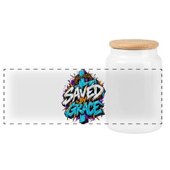 SAVED BY GRACE Graffiti Cross - Panorama Keksdose mit Holzdeckel - Weiß - Vorne