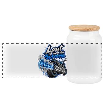 Motorrad Laut ist auch eine Sprache Schallwellen - Panorama Keksdose mit Holzdeckel - Weiß - Vorne