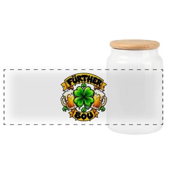Fürther Bou mit Kleeblatt und Bier - Panorama Keksdose mit Holzdeckel - Weiß - Vorne