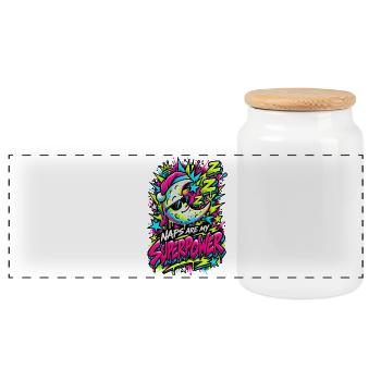 Naps sind meine Superkraft Neon - Panorama Keksdose mit Holzdeckel - Weiß - Vorne