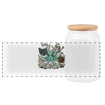Cottagecore Octopus - Panorama Keksdose mit Holzdeckel - Weiß - Vorne