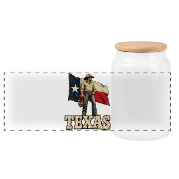 Texas Cowboy Flagge - Panorama Keksdose mit Holzdeckel - Weiß - Vorne