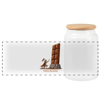 Tafelrunde Schokolade Mittelalter Wortspiel Ritter - Panorama Keksdose mit Holzdeckel - Weiß - Vorne