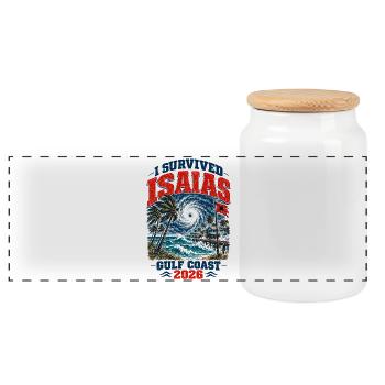 I Survived Isaias Gulf Coast 2026 Storm Survivor - Panorama Keksdose mit Holzdeckel - Weiß - Vorne