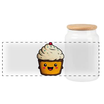 Kawaii Cupcake Gesicht Illustration - Panorama Keksdose mit Holzdeckel - Weiß - Vorne