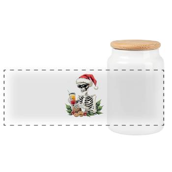 Skelett mit Santa Hut Cocktail - Panorama Keksdose mit Holzdeckel - Weiß - Vorne