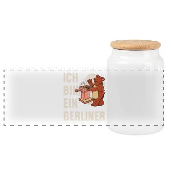 Ich bin ein Berliner – BBQ Bär Grillen Geschenk - Panorama Keksdose mit Holzdeckel - Weiß - Vorne
