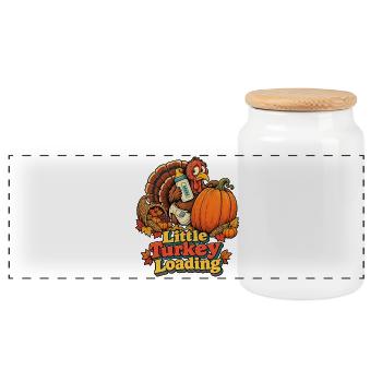 Thanksgiving-Truthahn Little Turkey Loading Baby - Panorama Keksdose mit Holzdeckel - Weiß - Vorne