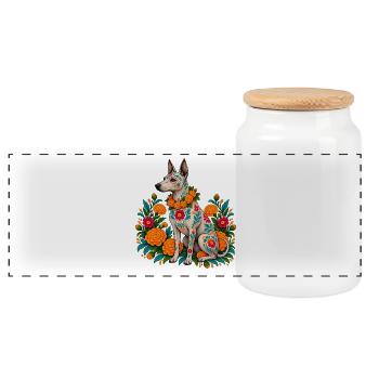 Dia De Los Muertos Hundeskelett Sugarskull - Panorama Keksdose mit Holzdeckel - Weiß - Vorne