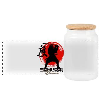 Roter Kreis-Krieger-Silhouette - Panorama Keksdose mit Holzdeckel - Weiß - Vorne