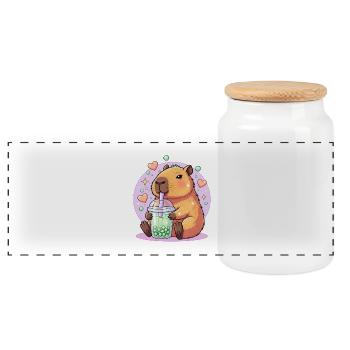 Kawaii Boba-Haustier mit Herz - Panorama Keksdose mit Holzdeckel - Weiß - Vorne