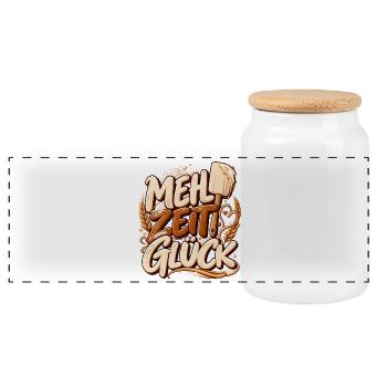 Backliebe Mehlzeit Glück Geschenk für Backen - Panorama Keksdose mit Holzdeckel - Weiß - Vorne