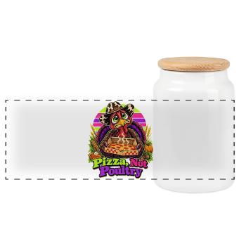 Thanksgiving-Truthahn mit Pizza-Cowboy-Spruch - Panorama Keksdose mit Holzdeckel - Weiß - Vorne