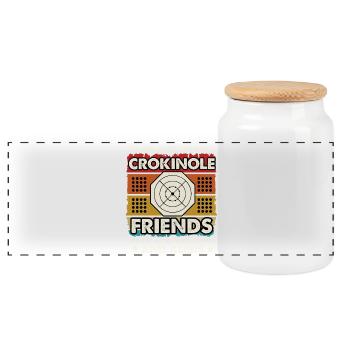 Crokinole Freunde – Komplizen und Alibis - Panorama Keksdose mit Holzdeckel - Weiß - Vorne