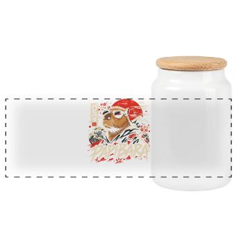  Papibara Capybara Japanische Welle Aufgehende - Panorama Keksdose mit Holzdeckel - Weiß - Vorne