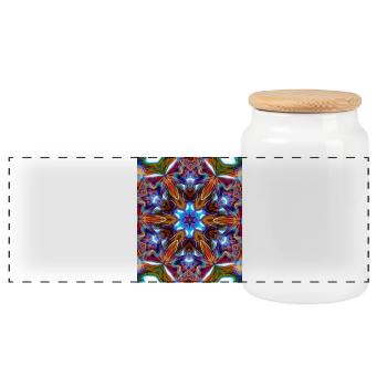 Bunter kaleidoskopische Mandala - Panorama Keksdose mit Holzdeckel - Weiß - Vorne