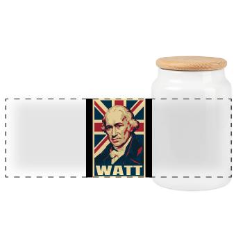 James Watt UK Pop Art - Panorama Keksdose mit Holzdeckel - Weiß - Vorne