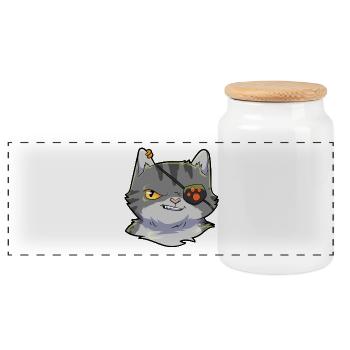 Katze Pirat - Panorama Keksdose mit Holzdeckel - Weiß - Vorne