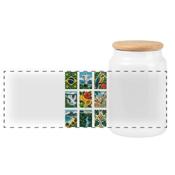 Brasilien Briefmarken - Panorama Keksdose mit Holzdeckel - Weiß - Vorne