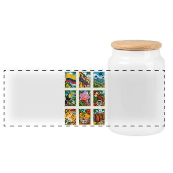 Kolumbien Briefmarken - Panorama Keksdose mit Holzdeckel - Weiß - Vorne