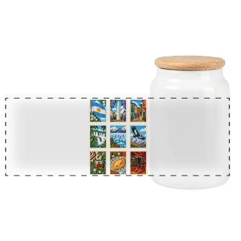 Argentinien Briefmarken - Panorama Keksdose mit Holzdeckel - Weiß - Vorne