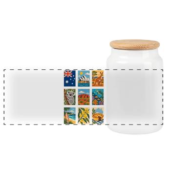 Australien Briefmarken - Panorama Keksdose mit Holzdeckel - Weiß - Vorne