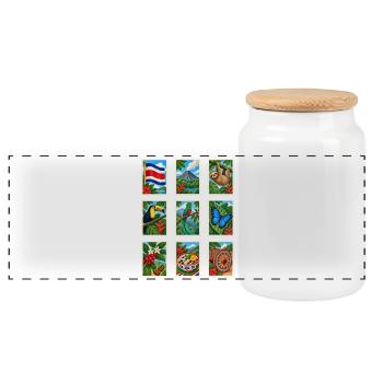 Costa Rica Briefmarken - Panorama Keksdose mit Holzdeckel - Weiß - Vorne