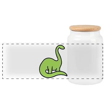 Lime Dino Silhouette auf Schwarz - Panorama Keksdose mit Holzdeckel - Weiß - Vorne