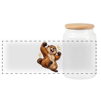 Cartoon springendes Eichhörnchen - Panorama Keksdose mit Holzdeckel - Weiß - Vorne
