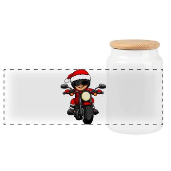 Motorradfahrer Weihnachten - Panorama Keksdose mit Holzdeckel - Weiß - Vorne