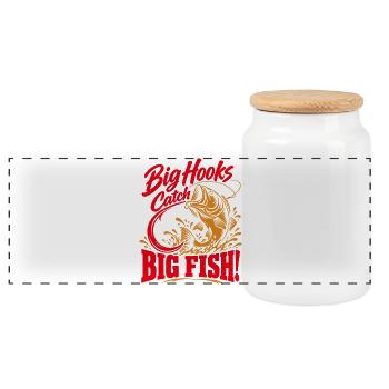 Big Hooks Catch Big Fish – Angler Spruch - Panorama Keksdose mit Holzdeckel - Weiß - Vorne