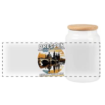 SACHSEN DRESDEN - Panorama Keksdose mit Holzdeckel - Weiß - Vorne