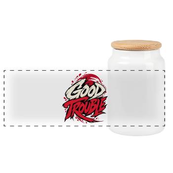 Good Trouble Graffiti Typo - Panorama Keksdose mit Holzdeckel - Weiß - Vorne
