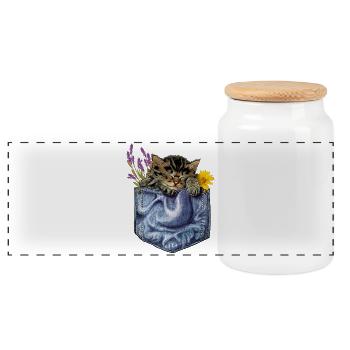 kitten pocket - Panoramic Cookie Jar with Wooden Lid - white - Front