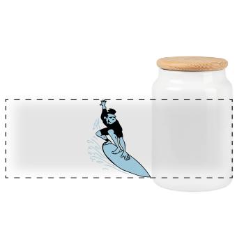 Two Color Surfer Drawing - Panoramic Cookie Jar with Wooden Lid - white - Front