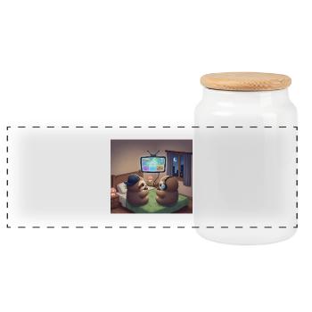 Sloth Night Gamer - Panorama Keksdose mit Holzdeckel - Weiß - Vorne